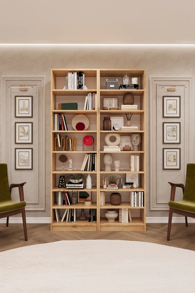Lüks Meşe 16 Raflı Ayarlanabilir Ev Ofis Kitaplık %100 MDF Dekoratif Kütüphane Kitaplık K10 ürün görseli 1