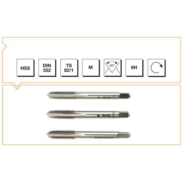 Makina Takım M24 HSS DIN 352 Metrik Normal Vidalı 3lü Takım Kılavuzu - MTE B00100042400 ürün görseli 1