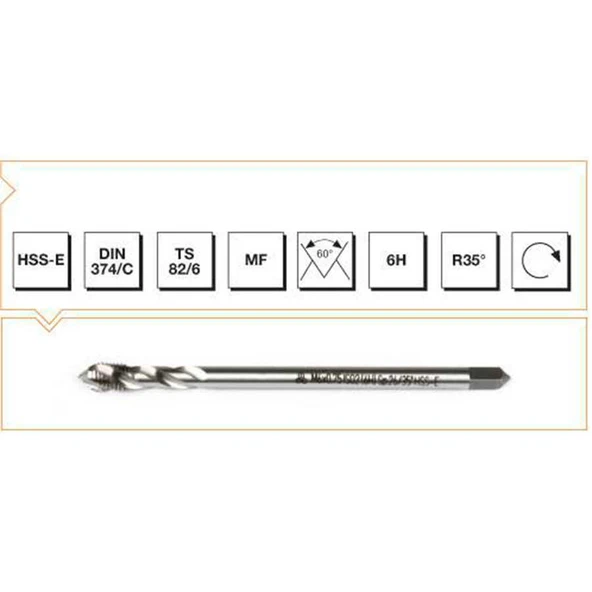 Makina Takım HSS-E DIN 374/C Metrik İnce Vidalı Helis Kanallı Makina Kılavuzu M8X0.75 - MTE B00105790682 ürün görseli 1