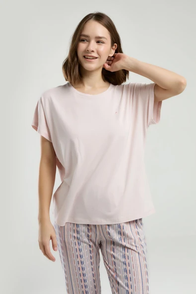 Pierre Cardin Kadın Bisiklet Yaka Kısa Kol Desenli Pijama Takım ürün görseli 1