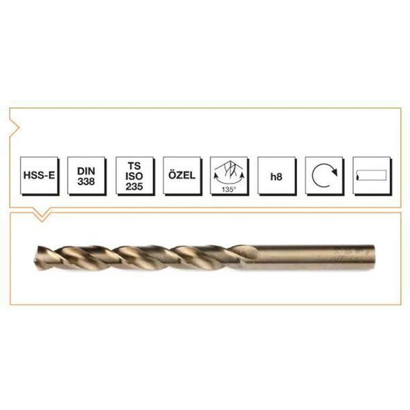 Makina Takım HSS-E DIN 338 Silindirik Saplı Kısa Altın Seri Matkap Ucu 4 mm - MTE B00005000400 ürün görseli 1