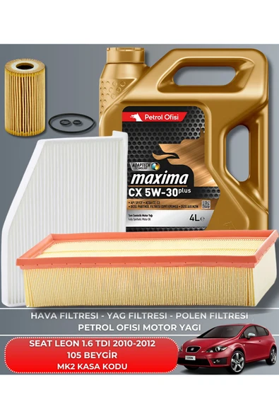 ELF 5W30 5LT SEAT LEON 1.6 TDI 2010-2011-2012 105 BEYGİR FİLTRE - YAĞ BAKIM SETİ ürün görseli 1