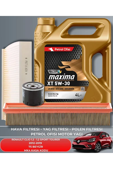 CASTROL 5W30 4LT  RENAULT CLIO 1.2 2012-2019 75 BEYGİR FİLTRE - CASTROL EDGE 5W30 4LT YAĞ BAKIM SETİ ürün görseli 1