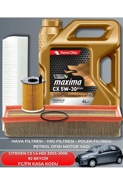 ELF 5W30 5LT +CITROEN C3 1.4 HDI 2003-2004-2005-2006 92 BEYGİR FİLTRE - YAG BAKIM SETİ ürün görseli 1