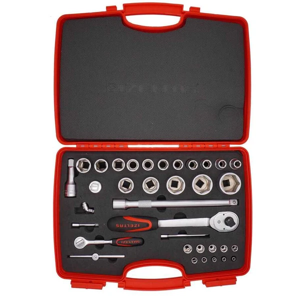 İzeltaş 1/4"-1/2" 35 Parça Kombine 6"Köşe Lokma Anahtar Takımı - İzeltaş 1113001038 ürün görseli 1