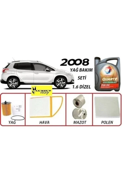 TOTAL Peugeot 2008 1.6 Dizel Yağ Bakım Ful Set Quartz Ineo Ecs 5w30 4lt Dpf Li Motor Yağ ürün görseli 1
