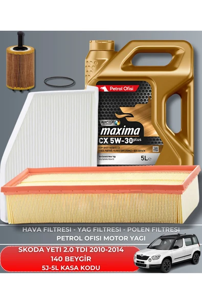 ELF 5W30 5LT +SKODA YETI 2.0 TDI 2010-2011-2012-2013-2014 140 BEYGİR FİLTRE - YAĞ BAKIM SETİ ürün görseli 1