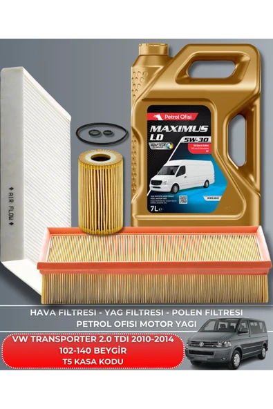 ELF 5W30 5LT + VOLKSWAGEN TRANSPORTER 2.0 TDI 2010-2011-2012-2013-2014 102-140 BEYGİR FİLTRE - YAĞ BAKIM SETİ ürün görseli 1