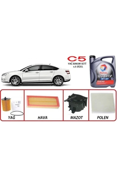 TOTAL İneo Ecs 5w-30 Dpf 4lt -citroen C5 Euro5 1.6 Uyumlu Dizel Yağ Bakım 5li Set ürün görseli 1