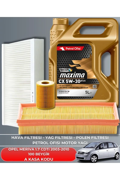 ELF 5W30 5LT  OPEL MERIVA 1.7 CDTI 2003-2004-2005-2006-2007-2008-2009-2010 100 BEYGİR FİLTRE - YAG BAKIM SETİ ürün görseli 1