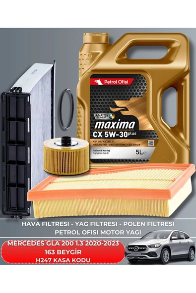 ELF 5W30 5LT  MERCEDES GLA 200 1.3 2020-2021-2022-2023 163 BEYGİR FİLTRE - YAĞ BAKIM SETİ ürün görseli 1