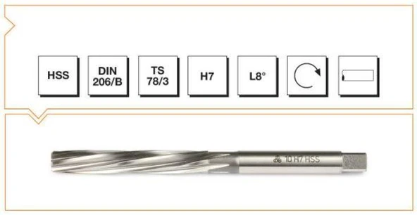 Makina Takım B00301010200 HSS DIN 206 L-RN El Raybası 2 mm H7 - MTE B00301010200 ürün görseli 1