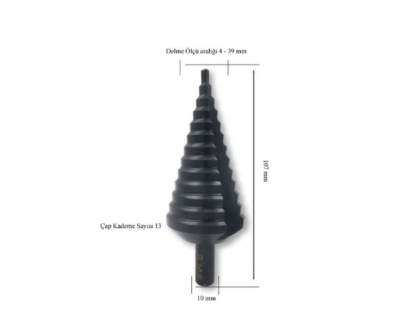 Makina Takım HSS 13 Kademeli Sac Delme Matkabı 4-39 mm - MTE B00314010539 ürün görseli 1