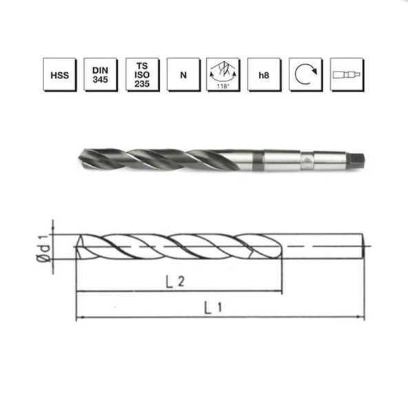Makina Takım HSS 345 RN DIN Mors Konik Saplı Matkap Ucu 24.5mm - MTE B00004002450 ürün görseli 1