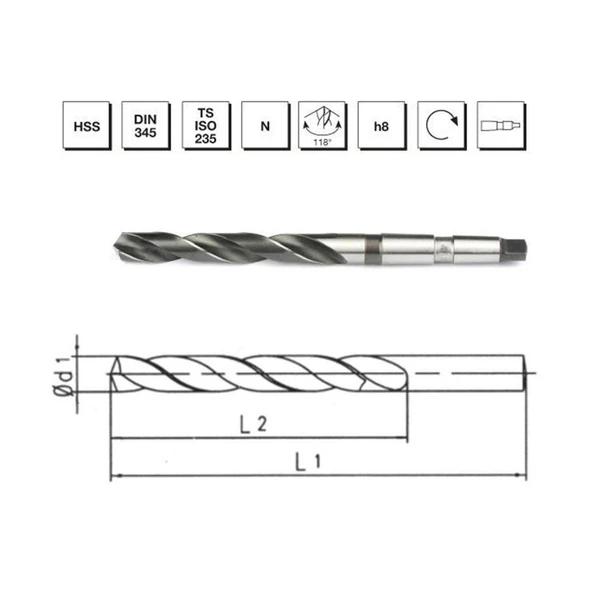 Makina Takım HSS DIN 345 Mors Konik Saplı Maktap Ucu 22mm - MTE B00004002200 ürün görseli 1