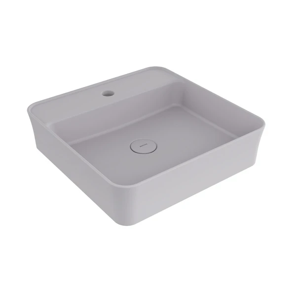 BOCCHI Sottile Slim Line Mat Gri Kare Lavabo – 45x45 cm, Tezgah Üstü, Tek Delikli ürün görseli 1