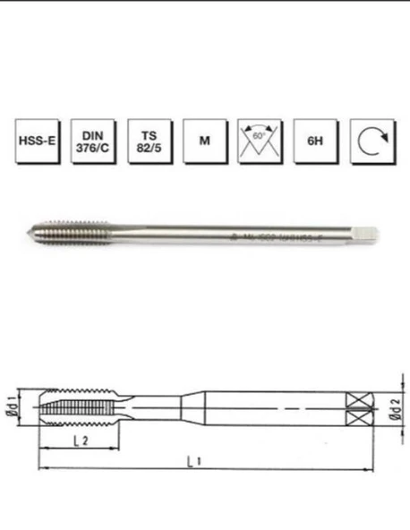 Makina Takım HSSE DIN 374/C 35 Helis Makina Kılavuzu M22X2 - MTE B00105790658 ürün görseli 1