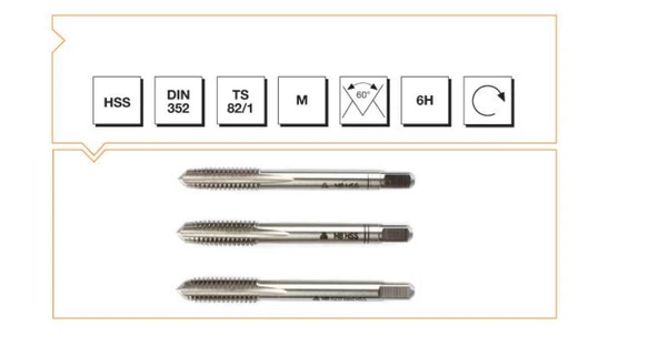 Makina Takım HSS DIN352 3'lü El Kılavuzu M4(6H) - MTE B00100040400 ürün görseli 1