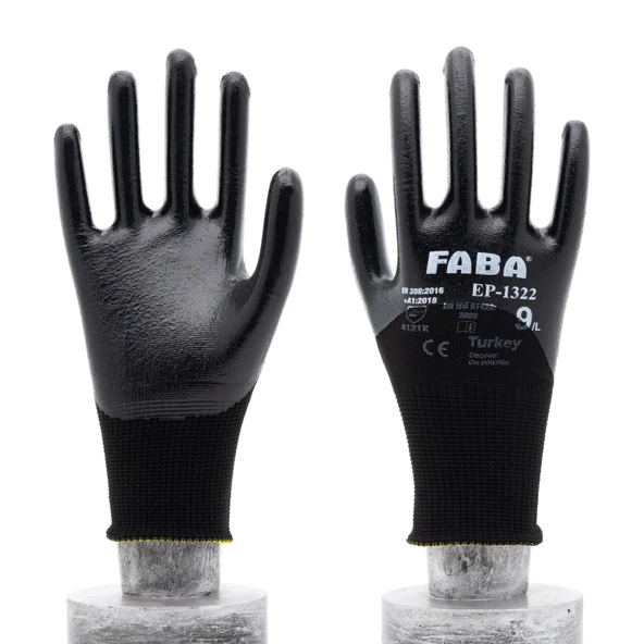 Faba EP-1322 Siyah Nitril Polyester Eldiven-XL - Resim 3
