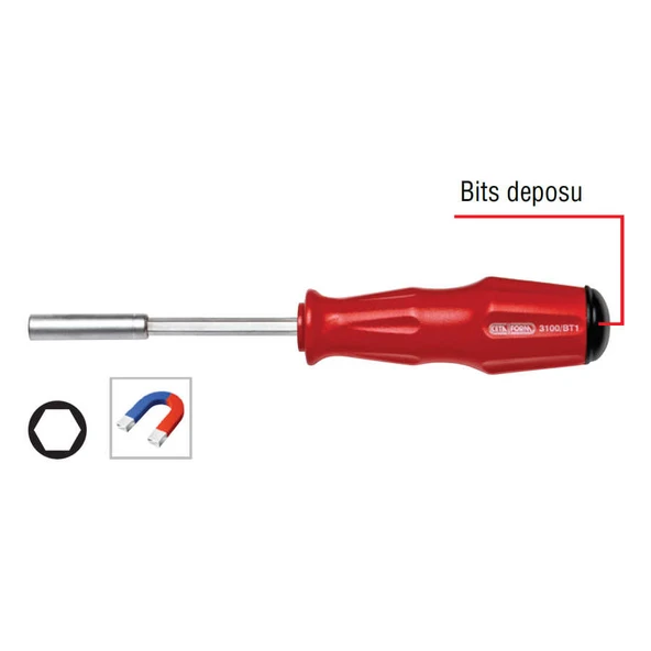 Ceta Form 1/4"Depolu Bits Tutucu Tornavida 100mm - 3100/BT1 ürün görseli 1