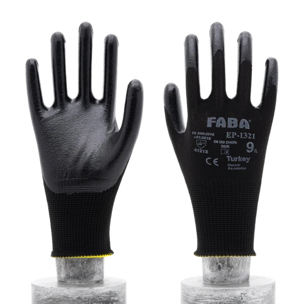 Faba EP-1321 Siyah Nitril Polyester Eldiven-XL - Resim 3