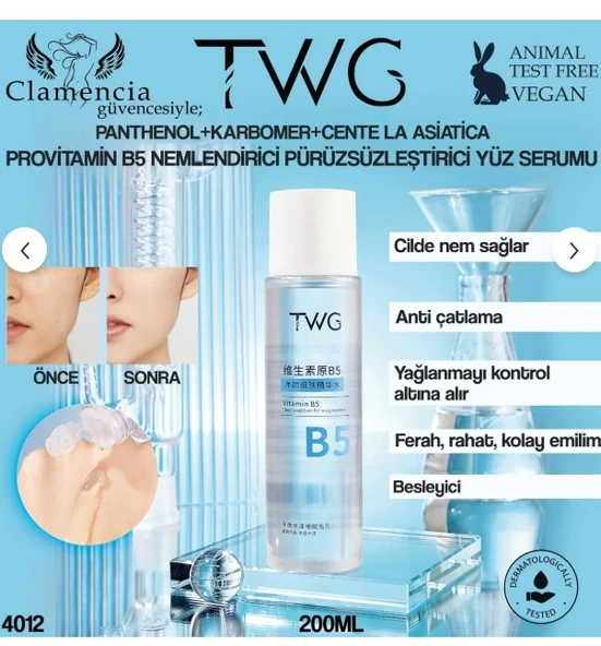 Clamencia TWG Provitamin B5 Nemlendirici & Sıkılaştırıcı Yüz Tonik 200ml ürün görseli 1