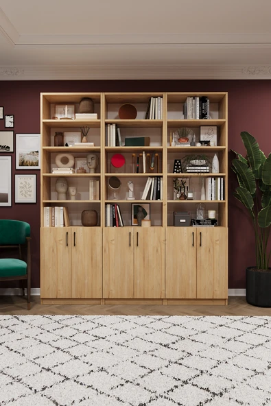 Modern Meşe Kapaklı Ayarlanabilir Raf Ev Ofis Kitaplık %100 MDF Dekoratif Kütüphane K51 ürün görseli 1