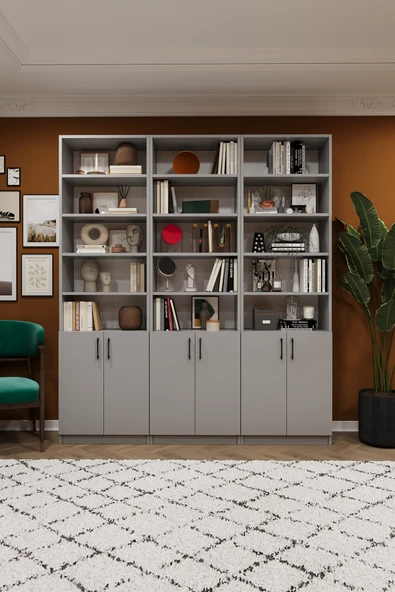 Modern Kapaklı Ayarlanabilir Raf Ev Ofis Kitaplık %100 MDF Dekoratif Kütüphane K52 ürün görseli 1