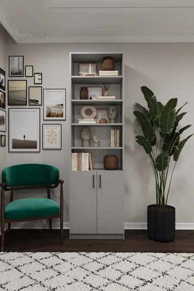 Modern Kapaklı Ayarlanabilir Raf Ev Ofis Kitaplık %100 MDF Dekoratif Kitaplık K33 ürün görseli 1