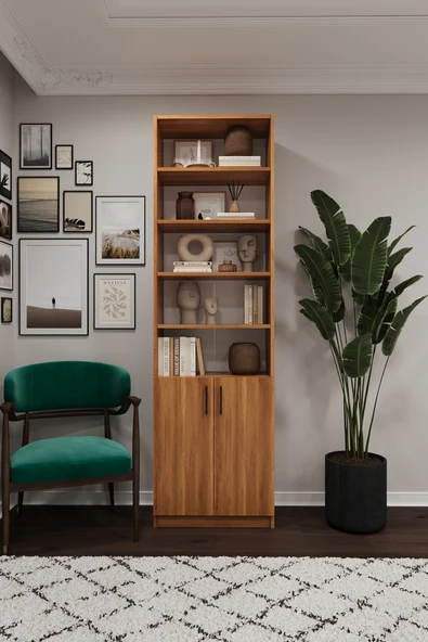 Modern Kapaklı Ayarlanabilir Raf Ev Ofis Kitaplık %100 MDF Dekoratif Kitaplık K35 ürün görseli 1