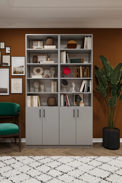 Modern Kapaklı Ayarlanabilir Raf Ev Ofis Kitaplık %100 MDF Dekoratif Kütüphane K41 ürün görseli 1