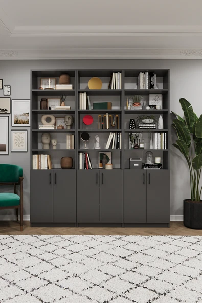 Modern Kapaklı Ayarlanabilir Raf Ev Ofis Kitaplık %100 MDF Dekoratif Kütüphane K57 ürün görseli 1