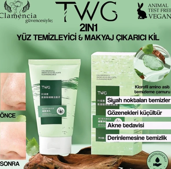 Clamencia TWG 2 İn 1 Yüz Temizleme ve Makyaj Çıkarıcı Kil Çamurlu Jel 100gr ürün görseli 1