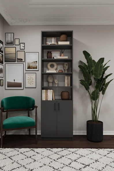 Modern Kapaklı Ayarlanabilir Raf Ev Ofis Kitaplık %100 MDF Dekoratif Kütüphane K38 ürün görseli 1