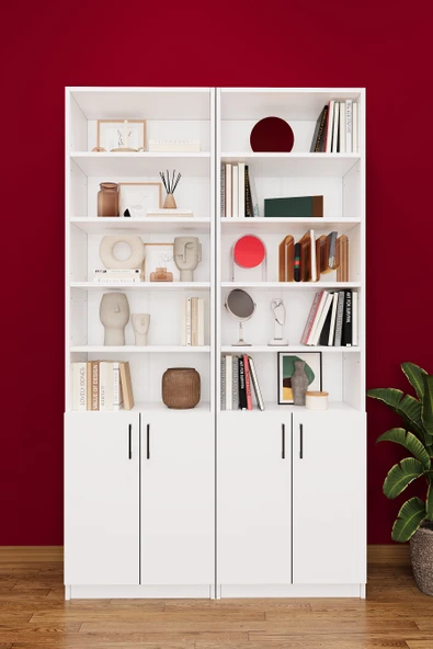 Modern Kapaklı Ayarlanabilir Raf Ev Ofis Kitaplık %100 MDF Dekoratif Kütüphane K39 ürün görseli 1