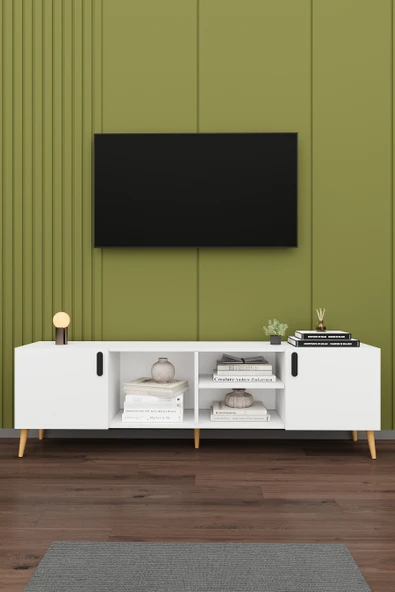 Modern TV Ünitesi %100 MDF Kapaklı Ahşap Ayaklı Televizyon Sehpası T-09 ürün görseli 1