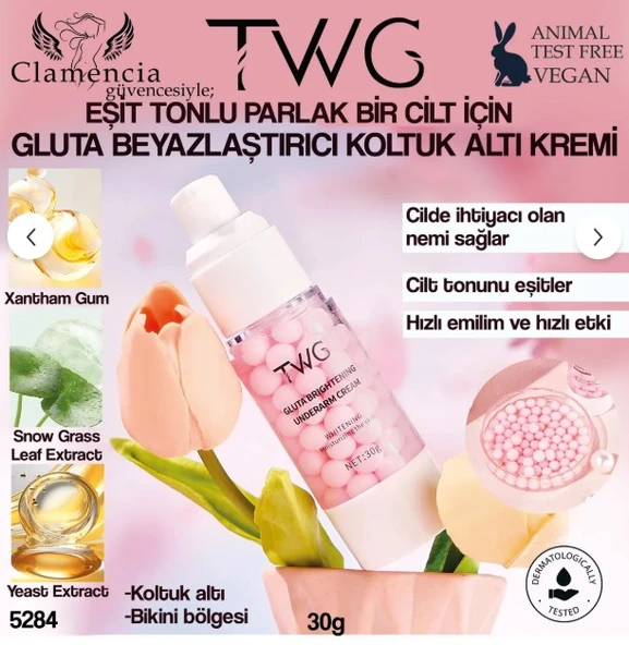 Clamencia TWG Koltuk Altı ve Bikini Bölgesi Beyazlatıcı Krem 30 g ürün görseli 1