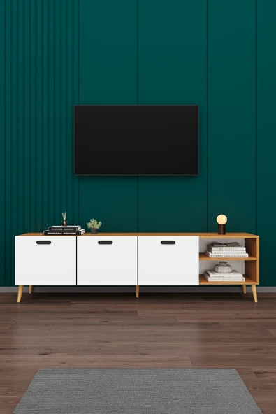 Modern TV Ünitesi %100 MDF Kapaklı Ahşap Ayaklı Televizyon Sehpası T-20 ürün görseli 1