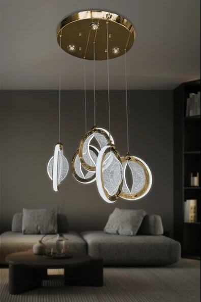 5 li Halka Sarkıt Led Avize - Resim 4