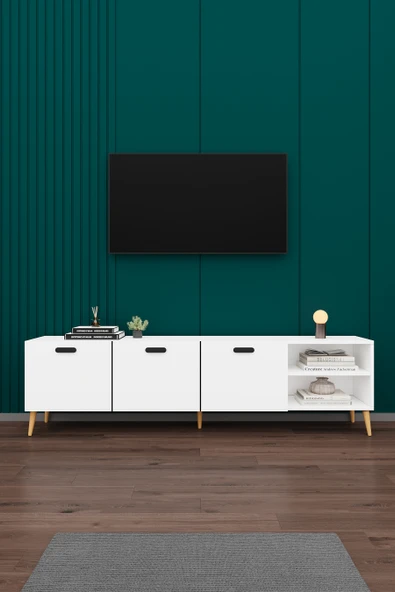Modern TV Ünitesi %100 MDF Kapaklı Ahşap Ayaklı Televizyon Sehpası T-18 ürün görseli 1