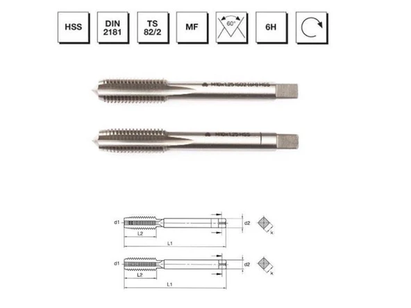 Makina Takım HSS DIN 2181 2'li El Kılavuzu M20X2(6H) - MTE B00102032008 ürün görseli 1