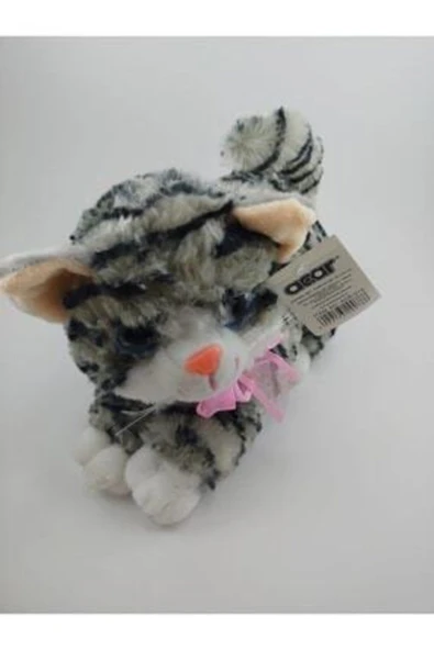 Şeker Adası Peluş Yatan Gri Desenli Kedi Sesli 25 Cm--skradapelus30 ürün görseli 1