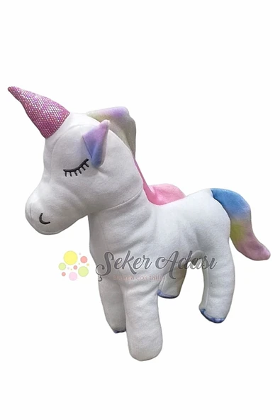 Şeker Adası Unicorn Boynuzlu Peluş At Pony Oyuncak 30 Cm Uyku ve Oyun Arkadaşı Yastık - Resim 3