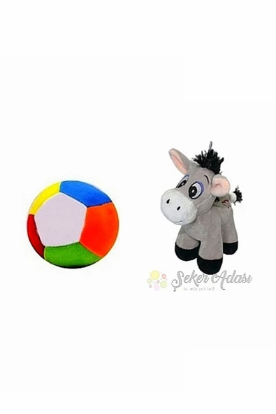 Şeker Adası Peluş Küçük Yavru Eşek 15 cm ve Peluş Top 12 cm - 2 Ürün 1 Arada Oyuncak ürün görseli 1
