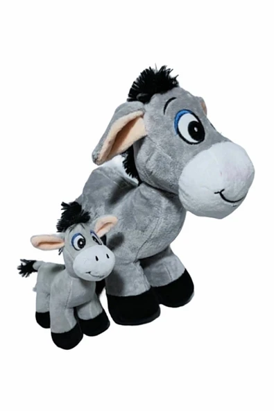 Şeker Adası Sevimli Oyuncak Peluş Yavrulu Ikili 28 Cm Eşek 15 Cm - Hediye Seti - Resim 3