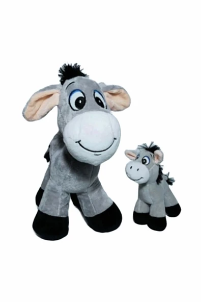 Şeker Adası Sevimli Oyuncak Peluş Yavrulu Ikili 28 Cm Eşek 15 Cm - Hediye Seti - Resim 2