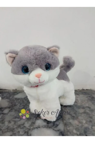 Şeker Adası Sevimli Ayakta Duran Miyavlayan Peluş Kedi 20 Cm Sesli Kedi Oyuncak 2 - Resim 2