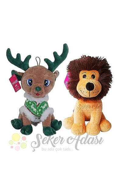 Şeker Adası Sevimli Peluş Geyik 28 Cm ve Peluş Aslan 28 Cm İkili Oyuncak Set Hediyelik ürün görseli 1