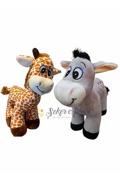 Şeker Adası Oyuncak Ikili 28 Cm Sevimli Peluş Eşek Ve Peluş Zürafa Zuzu - Uyku Ve Oyun Arkadaşı Hediyelik ürün görseli 1