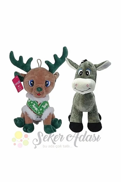 Şeker Adası Sevimli Peluş Geyik 28 Cm ve Peluş Eşek 28 Cm İkili Oyuncak Set Hediyelik ürün görseli 1